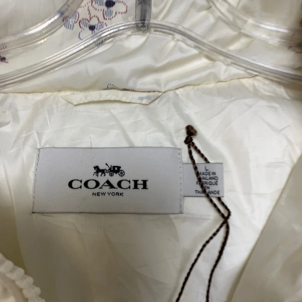 Coach Puffer Jacket Womens Large Cream Floral Print Long Sleeve Winter Full Zip